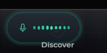 Close-up of Pekker's floating capsule: a dark rounded pill with a glowing microphone icon and live green level bars